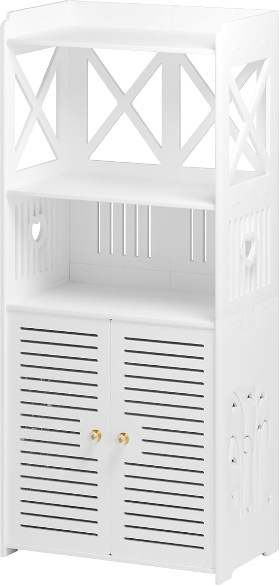 Freestanding Bathroom Cabinet with Storage Shelves and 2 Doors, Organizer for Living Room, Kitchen, Bathroom, White