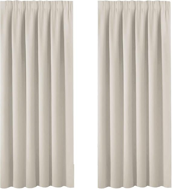 BellaHills Window Treatment Blackout Thermal Insulated Room Darkening Solid Pencil Pleat Curtains/Drapes for Bedroom (Set of 2 Panels, 66 by 72 Inch Drop, Cream Beige)