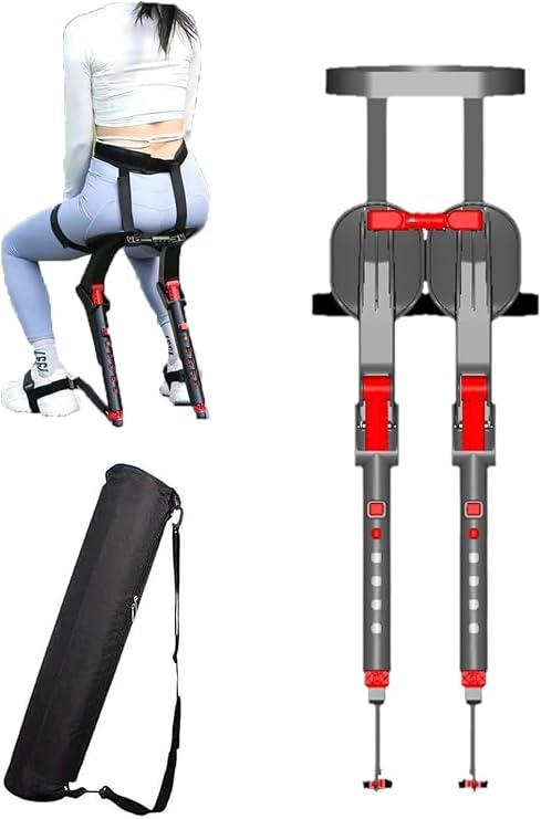 Adjustable Wearable Chair Invisible Seat, Chairless Chair for Ergonomic Support, Lightweight Wearable Exoskeleton Seat, Portable Design with 5 Height Adjustments, Supports Up to 150kg (red)