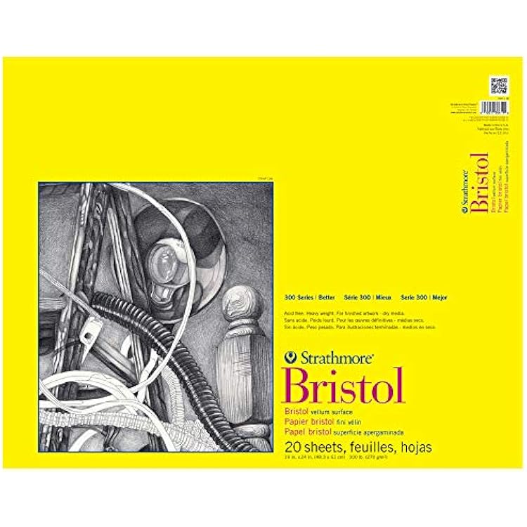 Strathmore 300 Series Tape Bound Bristol Pad, 100 lb. Vellum Surface, 19 X 24 inches, White, 20 Sheets 342-119
