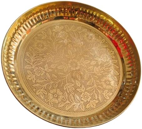 BHAVICREATION Brass Puja Thali Puja Plate (9 x 9 inch)