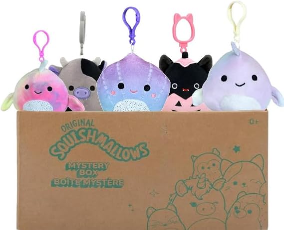 Squishmallows Original Mystery Box 3.5 Inch Clip-On Plush 5 Pack Styles Will Vary in Surprise Box that Includes Five 3.5 Inch Clip-On Plush