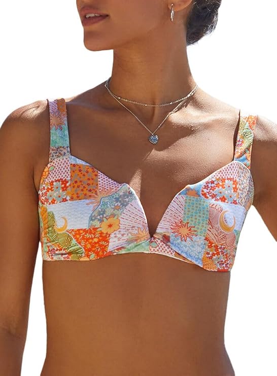 PacSun Women's Floral Patchwork Brighton Shine Bralette Bikini Top