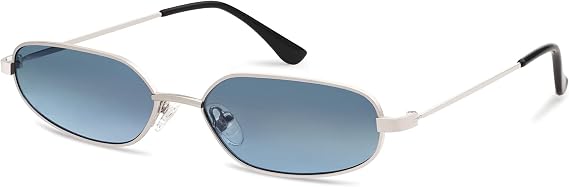 Appassal Small Oval Sunglasses For Women Men Retro Rectangle Metal Sun Glasses AP3685,Silver/Blue, Medium
