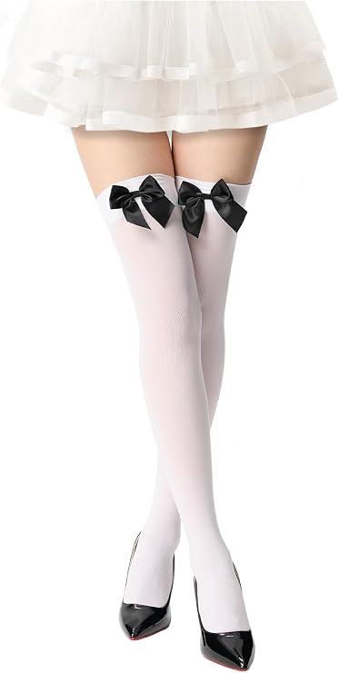 Women's Satin Bows Thigh High Stockings Hold-ups Snag-Resistant Knee High Long Socks