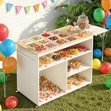 Charcuterie Cart with 12 Removable Stainless Steel Food Pans, Foldable Side Tables with Wheels, Mobile Pizza Topping & Salad Bar Station for Buffet, Home, Party, Catering