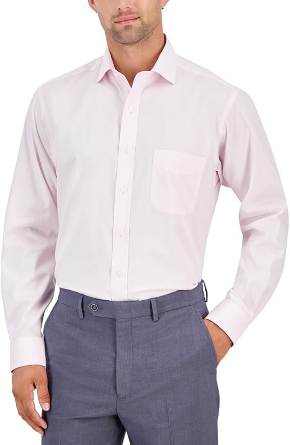 Club Room Mens Regular-Fit Solid Print Button Down Dress Shirt, Pink, 15" Neck 32"-33" Sleeve