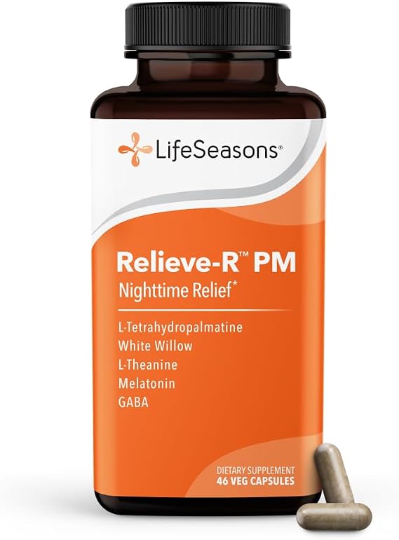 LifeSeasons Relieve-R PM - Eases Nighttime Aches & Discomfort - Relaxes Muscles - Calms The Nervous System - Supports Natural Sleep Cycles & Non Habit Forming - 46 Capsules