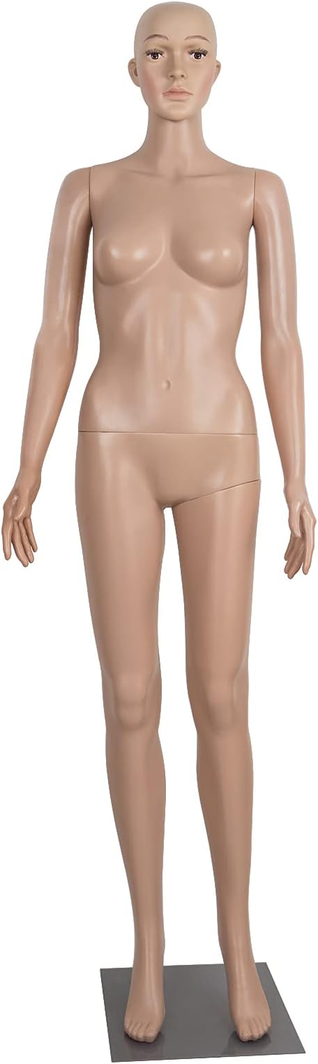 Female Mannequin Torso Dress Form Manikin Full Body 69 Inches Mannequin Head Turns Adjustable Detachable Plastic Mannequin Stand Realistic Display with Metal Base