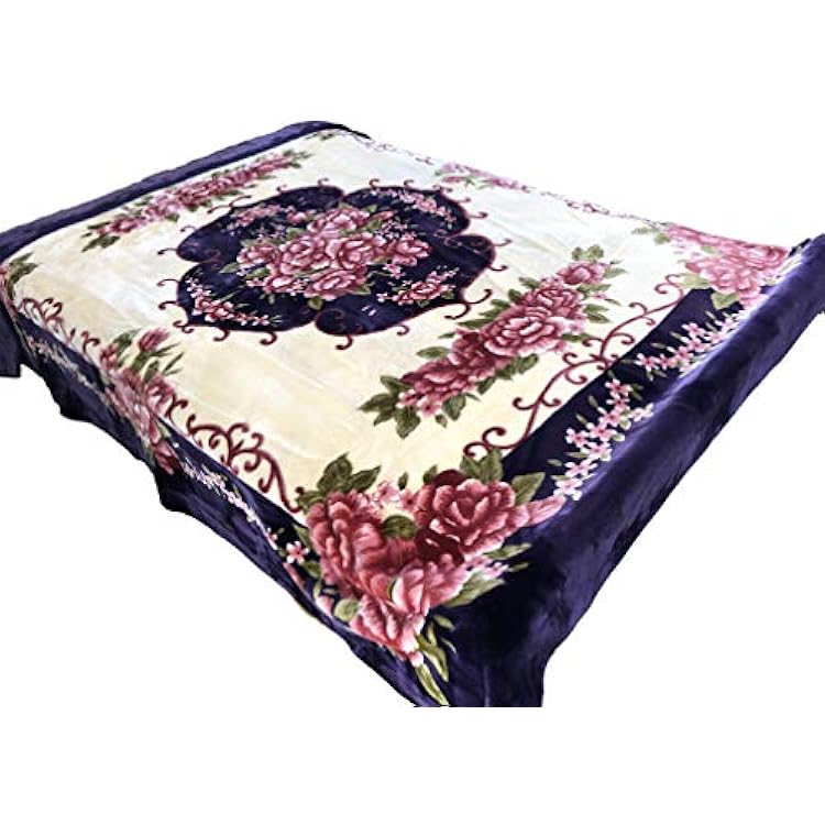 SOLARON Original Heavy Mink Plush Korean Durable Blanket Purple Flower, Queen
