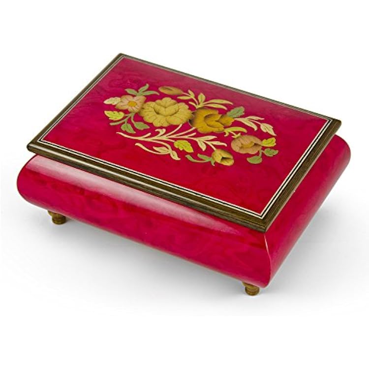 Old World 18 Note Italian Red Floral Music Jewelry Box - Many Songs to Choose - Psalm 23 King of My Love