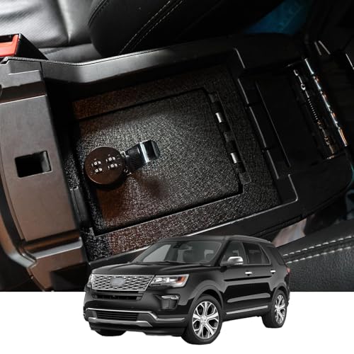 Center Console Gun Safe - Console Gun Vault Compatible with 2013-2019 Ford Explorer, 4-digit Lock.
