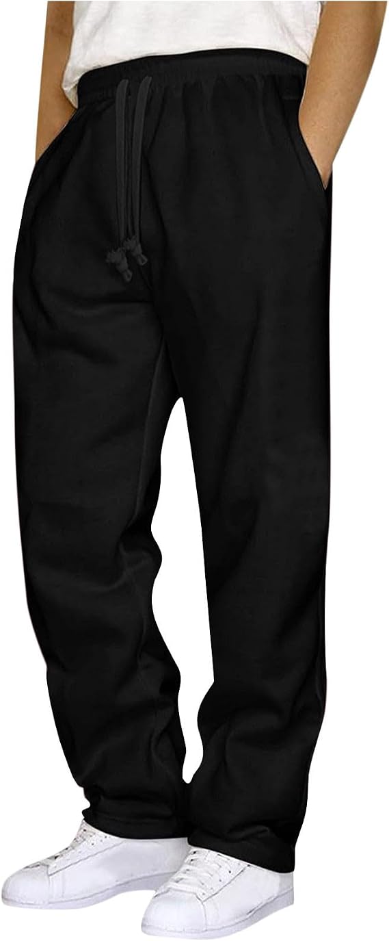 Baggy Sweatpants Men Drawstring Elastic Waist Wide Leg Fleece Joggers Athletic Workout Casual Pockets Straight Pants