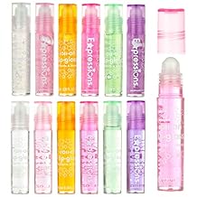 EXPRESSIONS 12pc Roll-On Lip Gloss Set with Carrying Case Assorted Fruity Flavors | Non-Toxic Kid-Friendly Glossy Lip Makeup | Party Favor & Best Friend Gift Set for Girls & Kids Fun