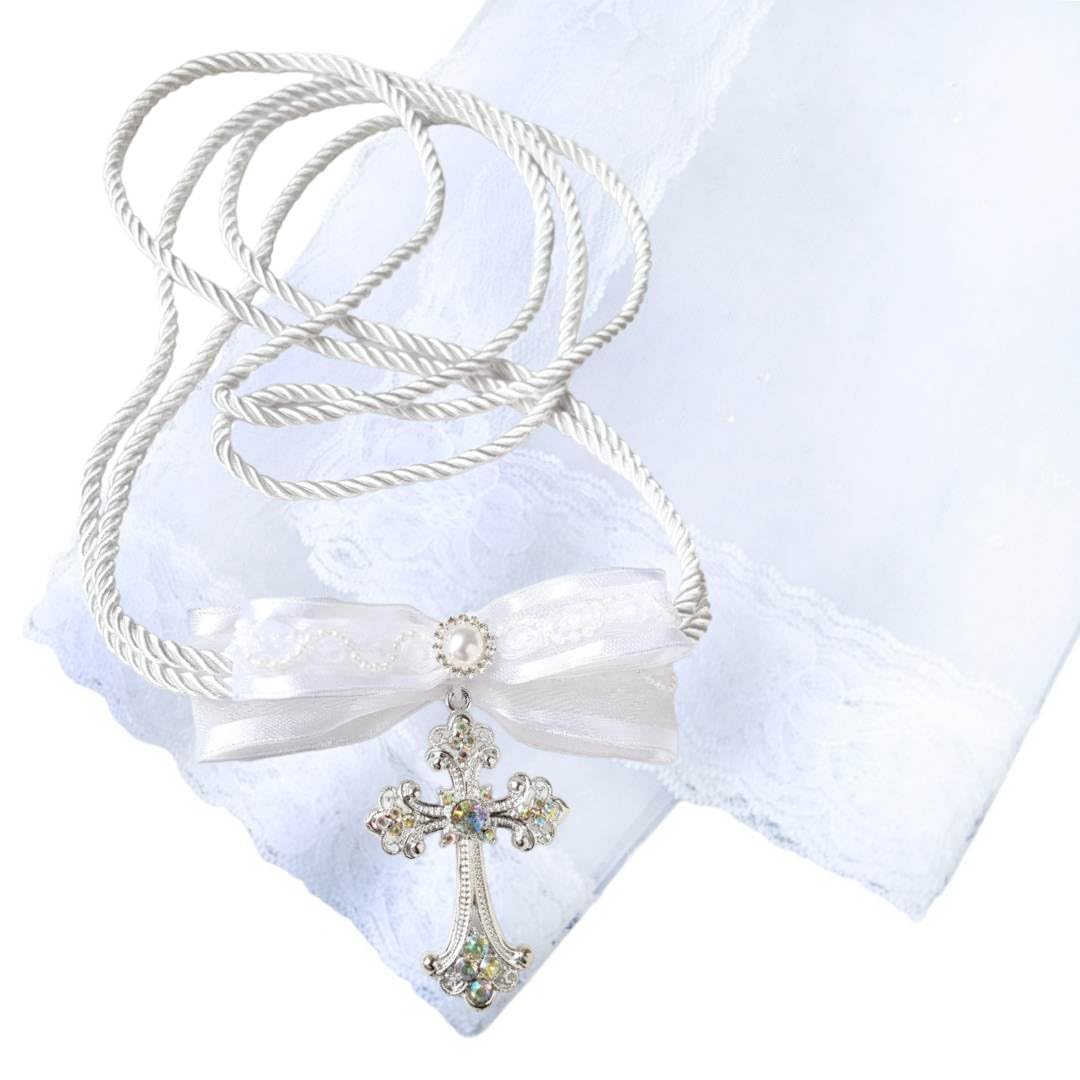 Wedding Unity Veil and Cord Set for Catholic Filipino or Hispanic Weddings White Crystal Drops Style