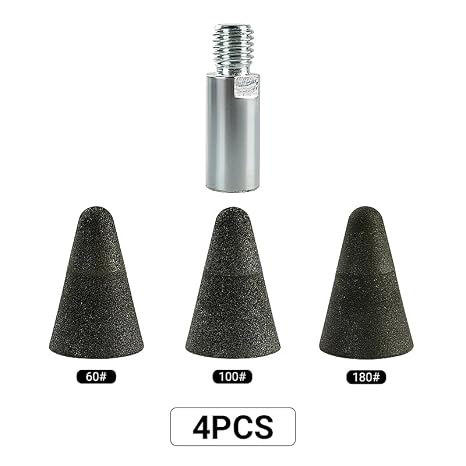 LOZLIN 3PCS Drum Sander Set 60# 100# 180# Cylindrical Diamond Grinding Wheel Polishing Head Abrasive Sanding Grit Angle Grinder Grinding Heads Matching Extensions (Conical)