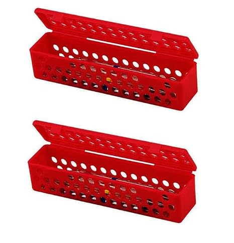2/Pcs Dental Instrument Sterilization Plastic Container, 8" x 134" x 134" Dental Autoclave Cassettes Box - Red