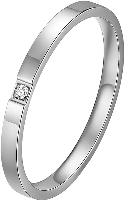 Women's Stainless Steel 2MM Thin Stackable Midi Eternity Ring Cubic Zirconia Engagement Wedding Bands