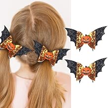 Halloween Hair Bow Clips for Women Black Orange Glitter Bat Wings Bows Hair Clips Cute Pumpkin Hair Barrettes Shiny Handmade Hairpin Halloween Party Hair Decoration Accessories 2Pcs