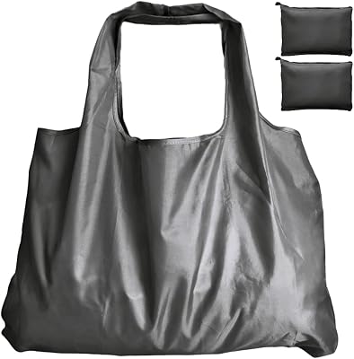 HAPPYHEDI Foldable Reusable Grocery Bags Washable Shopping Totes, Long Handles, Fold-Up Pouch, Heavy Duty Bulk