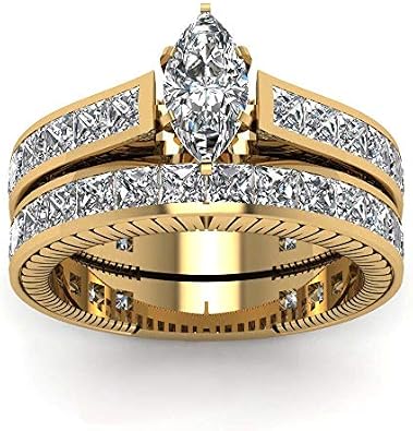 Yellow Gold Filled Bridal Sets Marquise cut Cz Engagement Ring 2pcs Womens Wedding Ring Sets