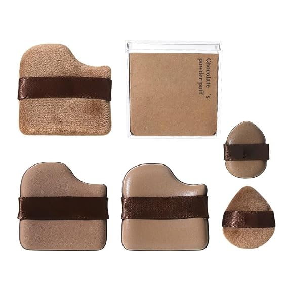 1 Box of 6 PCs Chocolate Color Quick Makeup Foundation Puff Set, Foundation Sponge Puff Cushion Puff Mini Powder Puff Collection