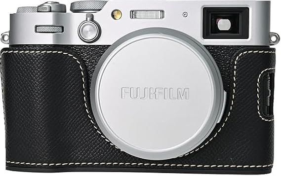 X100VI Case, BMAOLLONGB Handmade PU Leather Half Camera Case Bag Cover Bottom Opening Version for Fujifilm X100VI with Hand Strap (Black)