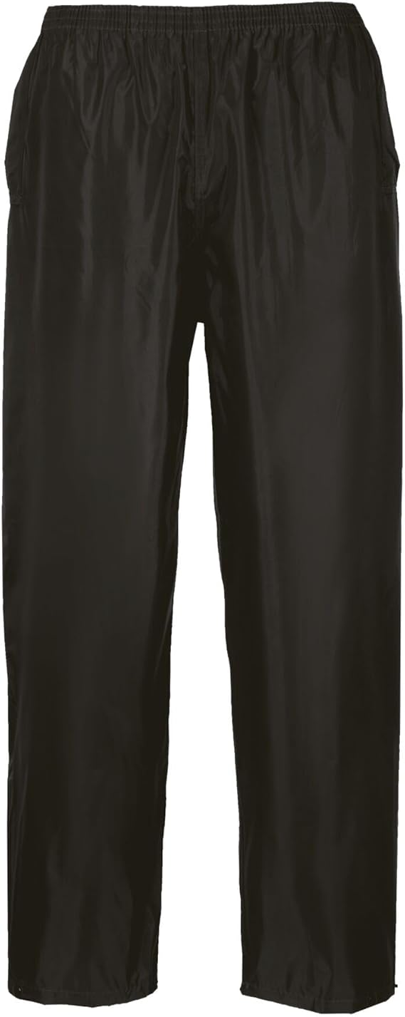 Portwest S441 Rain Trousers Machine Washable Waterproof Fabric Sealed Seams | Black, Small, 100% Polyester, Reach Compliant PVC Coating, Fully Elasticated Waistband, Side Access Openings, Sun Protection
