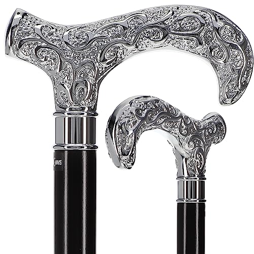 Royal RC Canes Extra Long, Super Strong Derby Walking Cane - Silver-Black Beech Wood Shaft, Acrylic & Brass Handle, Extended Length, Stylish and Durable Design