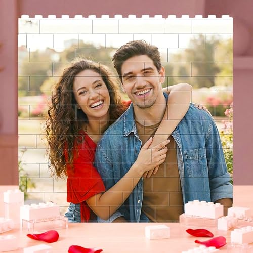 VEELU Custom Building Brick Personalized Photo Block Puzzle Valentines Day Gifts Building Block Family Portrait Photograph DIY Gifts for Women, Men, Him, Bf, Gf, Couples - Brick Puzzle Square