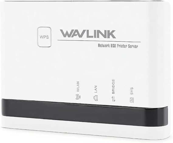 Wireless Print Server, 10/100Mbps Ethernet to USB 2.0 Network Print Server, Share up to 4 Printers, Ethernet USB Printer Server Adapter for 8 10 11, for OS X (with Power Cord)