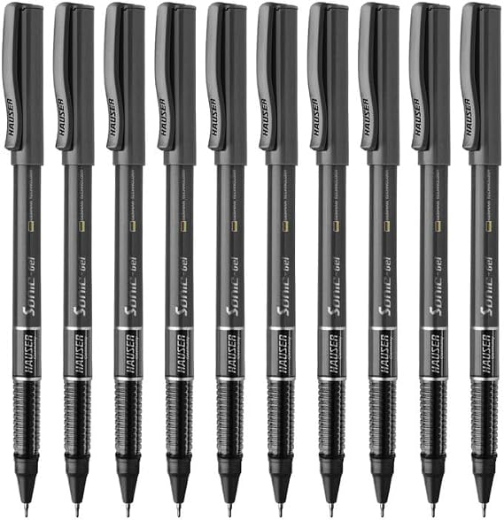 Hauser Sonic X Gel Pen Card Pack | Water Proof Ink For Smooth Flow System | Comfortable Grip With Smudge Free Writing | Sturdy Refillable Pen | Black Ink, Set Of 10 Pens x 4 Packs