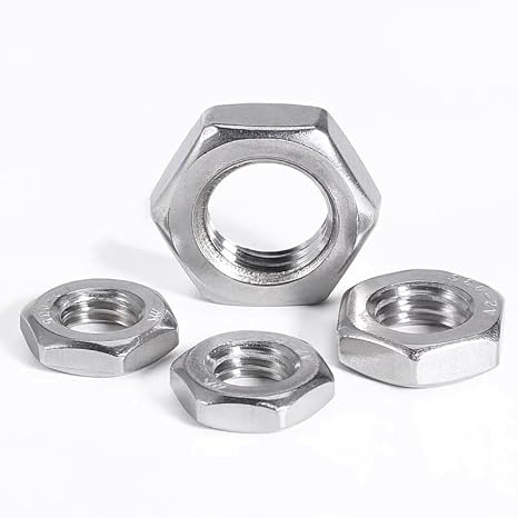 20pcs M8 x 1.25mm Pitch Thin Hex Jam Nuts,304 Stainless Steel A2 Self Locking Insert Flat Hex Half Lock Nuts,Silver Fine Thread Hex Locknuts