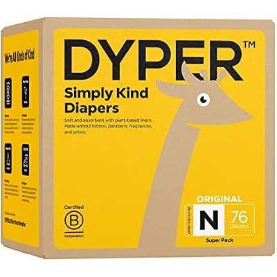 DYPER Viscose from Bamboo Baby Diapers Size Newborn | Unscented | Hypoallergenic | Plant-Based Materials | 76 Count