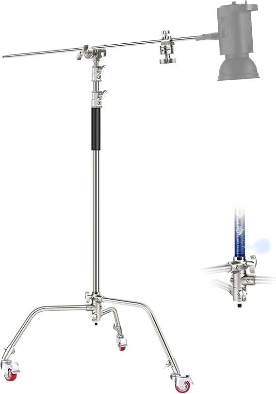 NEEWER Heavy Duty Light Stand Metal 11.15ft/3.4m Photography C Stand, Black