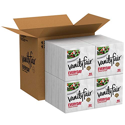 Vanity Fair Everyday Napkins, 1080 Count, White Paper Napkins, 90 Count Pack of 12