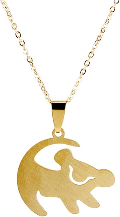 Lion Cartoon Movie King Simba Painting Goldtone Metal Charm Necklace