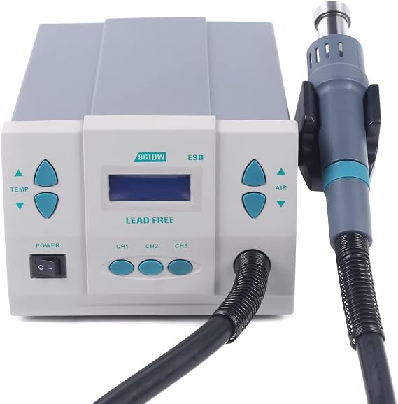 1000W Hot Air Rework Station Soldering Hot Air Heat Gun 861DW 1000W Digital Display Station Soldering Rework Station HeatGun with 3pcs Air Nozzles 5mm, 8mm, 10mm, 100C~500C for Electronics Repairin