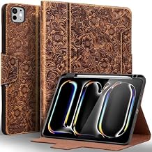 Gexmil Leather Case for iPad Pro 11 Inch (M5/M4) 2025/2024 with Pencil Holder,Magnetic Closure,Protective Premium Leather Smart Folio Cover Adjustable Stand Auto Sleep/Wake,Floral Brown