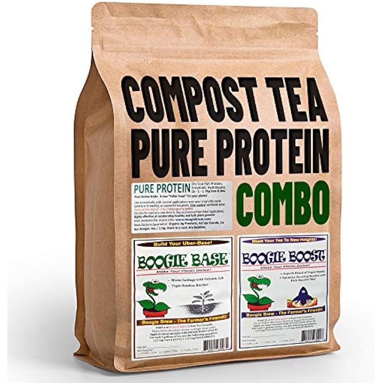 Boogie Brew Compost Tea 2 Part Formula & Pure Protein Combo 6lbs Compost Tea  4oz Pure Protein Makes 100 Gallons of Organic Compost Fertilizer