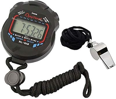 AKOAK Sports and Referee Digital Stopwatch TimerW Bonus Stainless Steel Coach Whistle with Lanyard