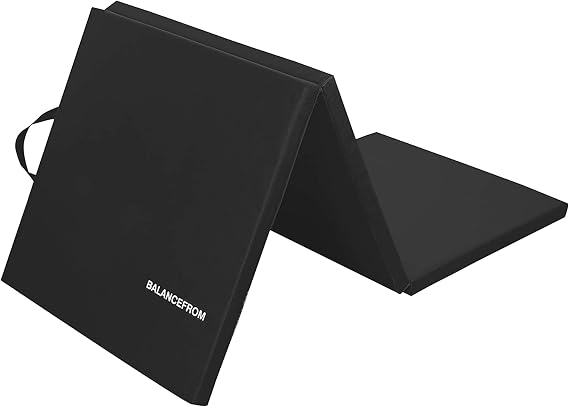 BalanceFrom 6x2 Feet 3-Panel Folding Gymnastics Mat 1.5-Inch Thick Pad with Vinyl Surface and Carrying Handles for Tumbling, Yoga, Pilates, Home Workouts, and Martial Arts