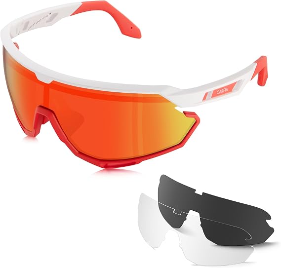CARFIA Polarized Cycling Sunglasses for Men - 3 Interchangeable Lenses UV400/Shockproof/HD Vision CA5390