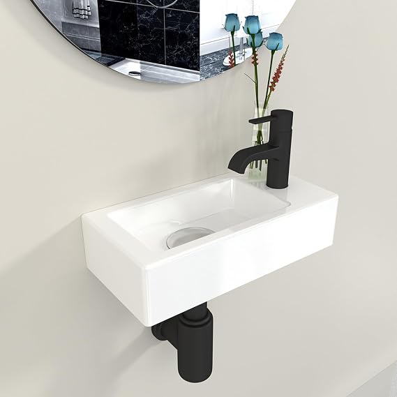 Bathroom Wall Hung Sink Ceramic Small Cloakroom Wash Basin Sink Right Hand