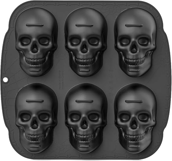 Skull Cake Pan,Skull Cake Pan Silicone Mold,6-Cavity Silicone, or Halloween & Party Drinks (6 Cavity Large Mold)