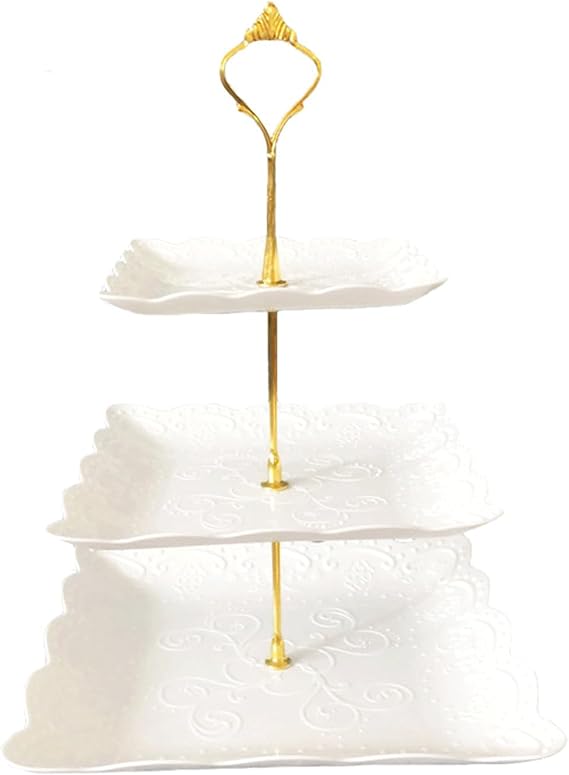 3 Tier Cupcake Stand,Dessert Towel Plastic Serving Tray, Cake Holder Cup Cake Tree Party Decoration for Wedding,Birthday,Baby Shower and Graduation (Gold Square)