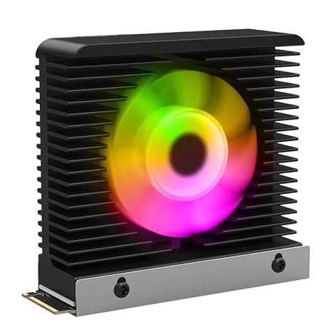M.2 2280 NVMe SSD Heat Sink Aluminum Alloy Radiator Dissipation Thermal Pad 5V 3PIN ARGB CNC Tower Heatsink Cooler Fan Aura Sync with Cooling Fan (Black 5V 3pin ARGB)