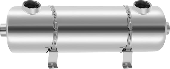 Pool Heat Exchanger, 200kbtu Tube Shell Heat Exchanger, Same Side 1"+ 1 1/2" FPT, 304 Stainless Steel Heat Exchangers for Spas, Swimming Pools, Spas, Hot Tubs, Etc