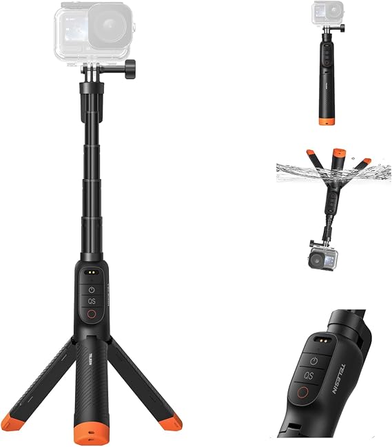 TELESIN Bluetooth Yüzen Selfie Çubuğu Tripod, DJI Osmo Action 6 5 Pro 4 için Su Geçirmez Uzatılabilir 3'ü 1 Arada El Kavrama Tripodu Sinyal Güçlendirici, 15 m Dalış Çubuğu, Sörf ve Şnorkel için