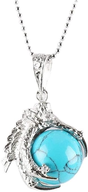 Tebapi Natural Gemstone Bead Dragon Claw Wrapped Round Ball Pendant Necklace Silver Plated Alloy Spooky Claw Pendant Healing Chakra Women Men Yoga Gothic Retro Jewelry Lapis Lazuli Crystal Quartz